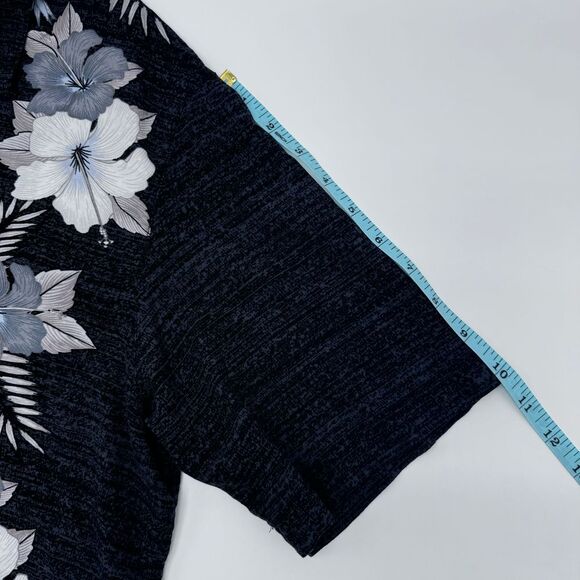 George Black Hawaiian Shirt w/ Gray Floral Pattern Button Down Rayon L/G 42-44 - Picture 6 of 8